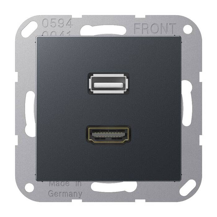 Розетка HDMI+USB Jung A 500, скрытый монтаж, антрацит матовый, MAA1163ANM