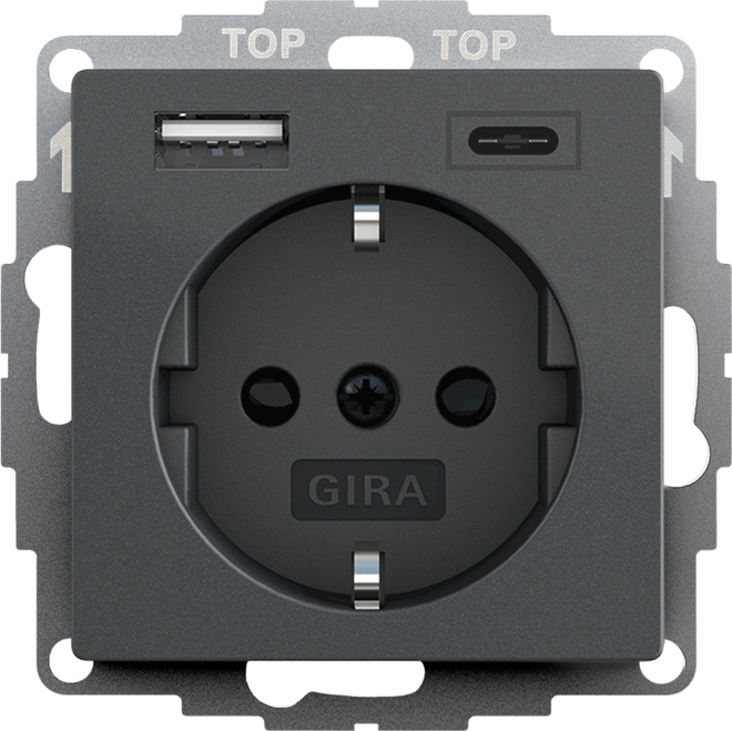 Gira S-55 Антрацит Розетка с з/к, шт, с USB двойн.A /C