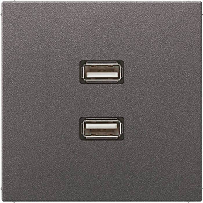 Розетка 2xUSB Jung LS METAL, скрытый монтаж, антрацит, MAAL1153AN