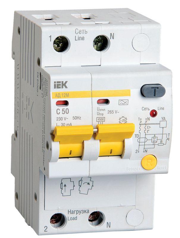 Дифференциальный автомат 2п C 50А 30мА тип A 4.5кА АД-12М IEK MAD12-2-050-C-030