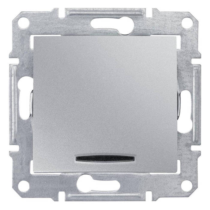 Выключатель одноклавишный Schneider Electric SEDNA с подсветкой, алюминий, SDN0401160
