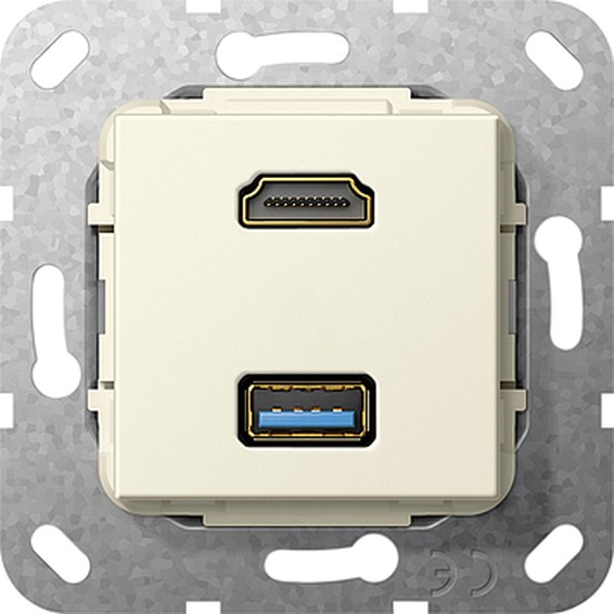 Розетка HDMI+USB Gira SYSTEM 55, скрытый монтаж, бежевый, 567801