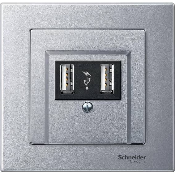 Накладка на розетку USB Schneider Electric MERTEN SYSTEM M, скрытый монтаж, алюминий, MTN297960