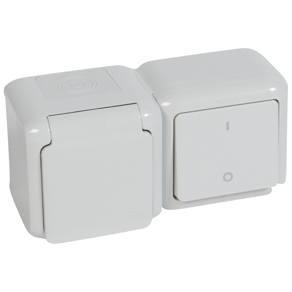 Переключатель+розетка 2К+З шт IP44 СЕР